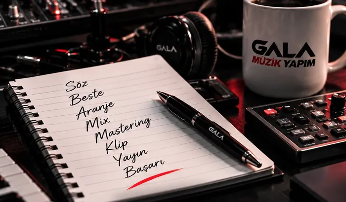Söz, beste, aranje, mix, mastering, klip, yayın, başarı yazan not defteri